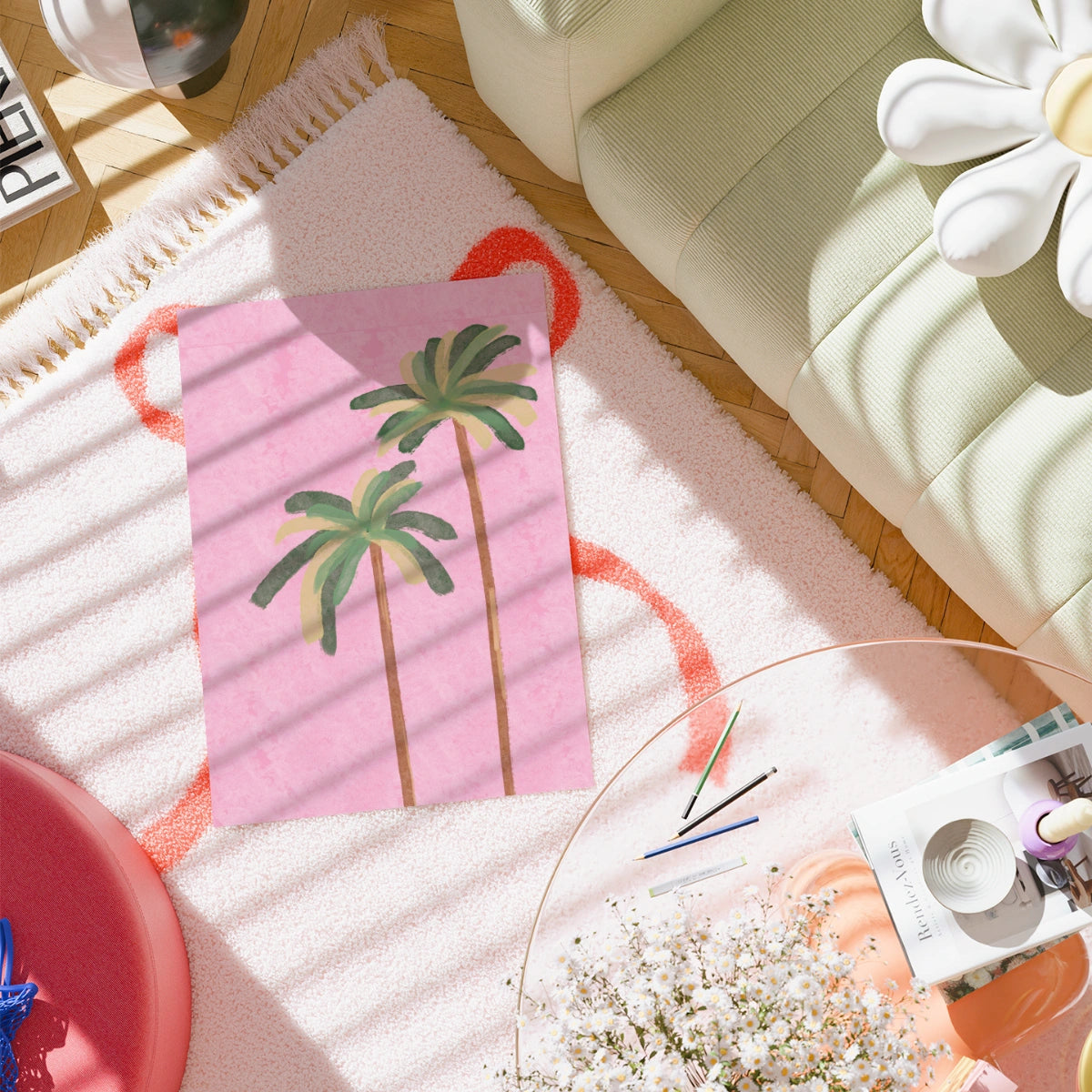 Palm Tree Wall Art Print - Pink Tropical Decor