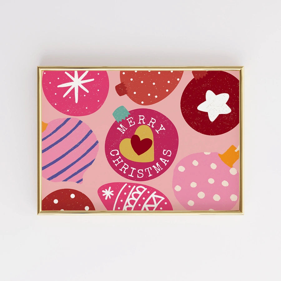 Fröhliche Weihnachten! Kunstdruck mit Ornamentmotiv – Bunte rosa Wanddekoration für die Feiertage