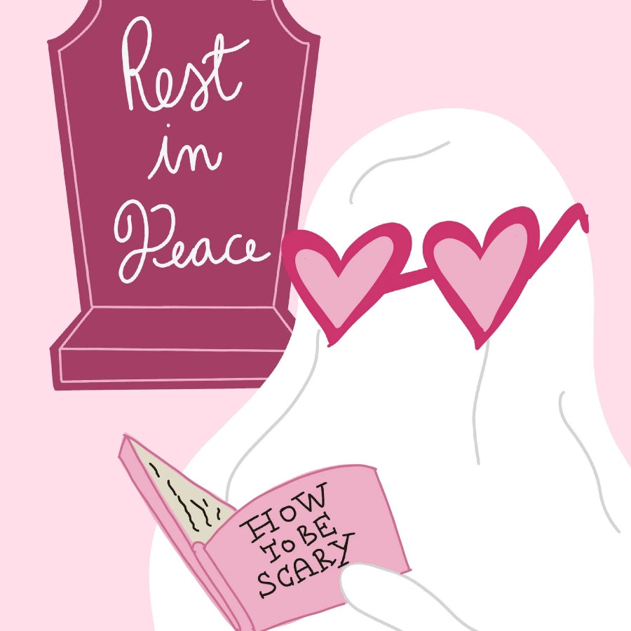 Resting in Peace Print – Pink Ghost & Tombstone Halloween Wall Art