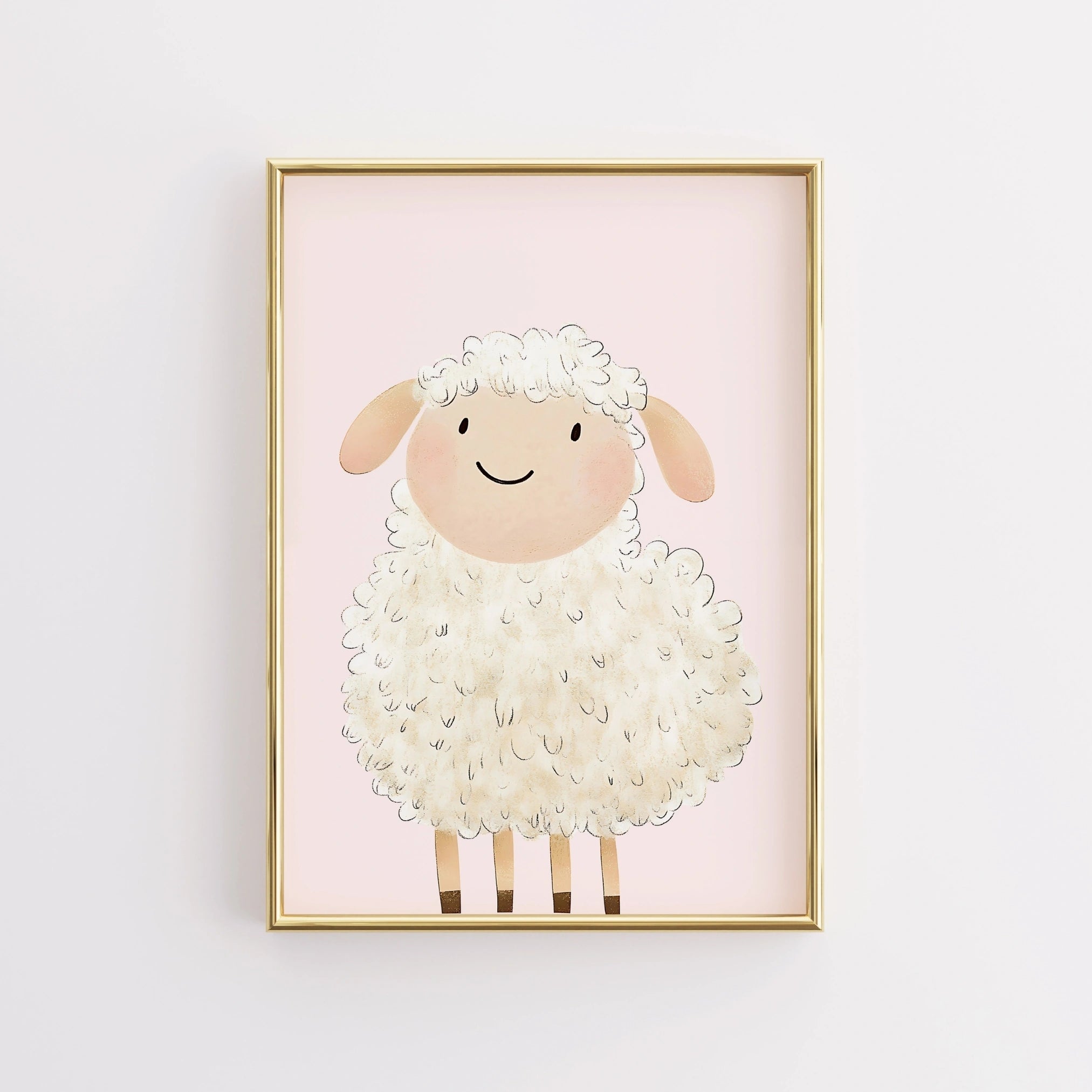 Cute Sheep Wall Art - Blush Pink Nursery Animal Print