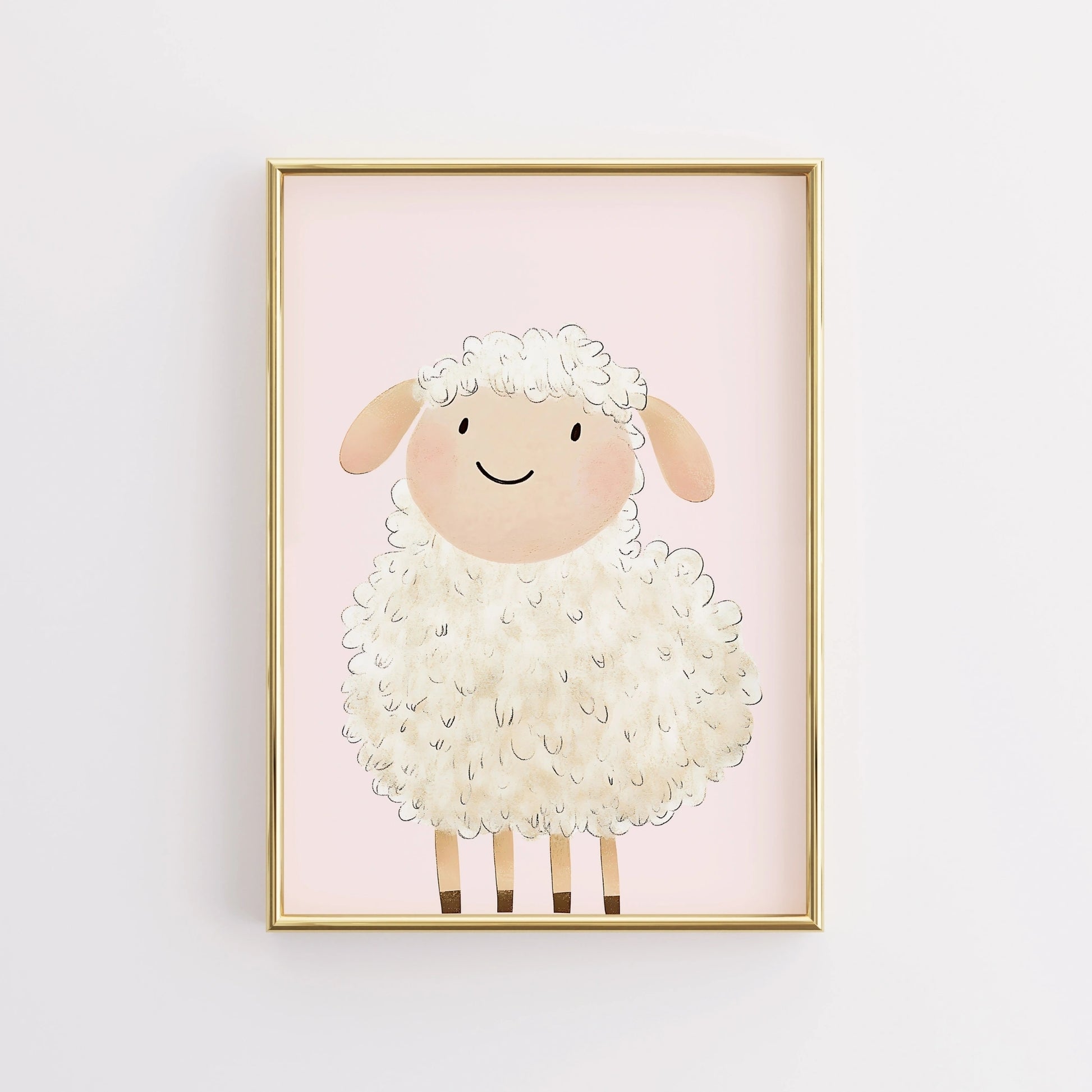 Cute Sheep Wall Art - Blush Pink Nursery Animal Print