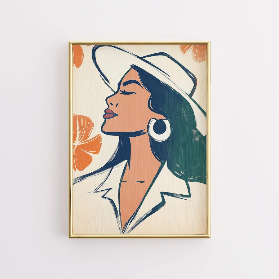 Confident Muse Boho Wall Art – Ritratto di linea ispirato all'estate 
