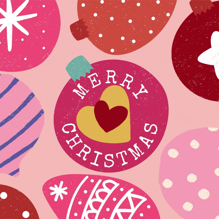 Fröhliche Weihnachten! Kunstdruck mit Ornamentmotiv – Bunte rosa Wanddekoration für die Feiertage