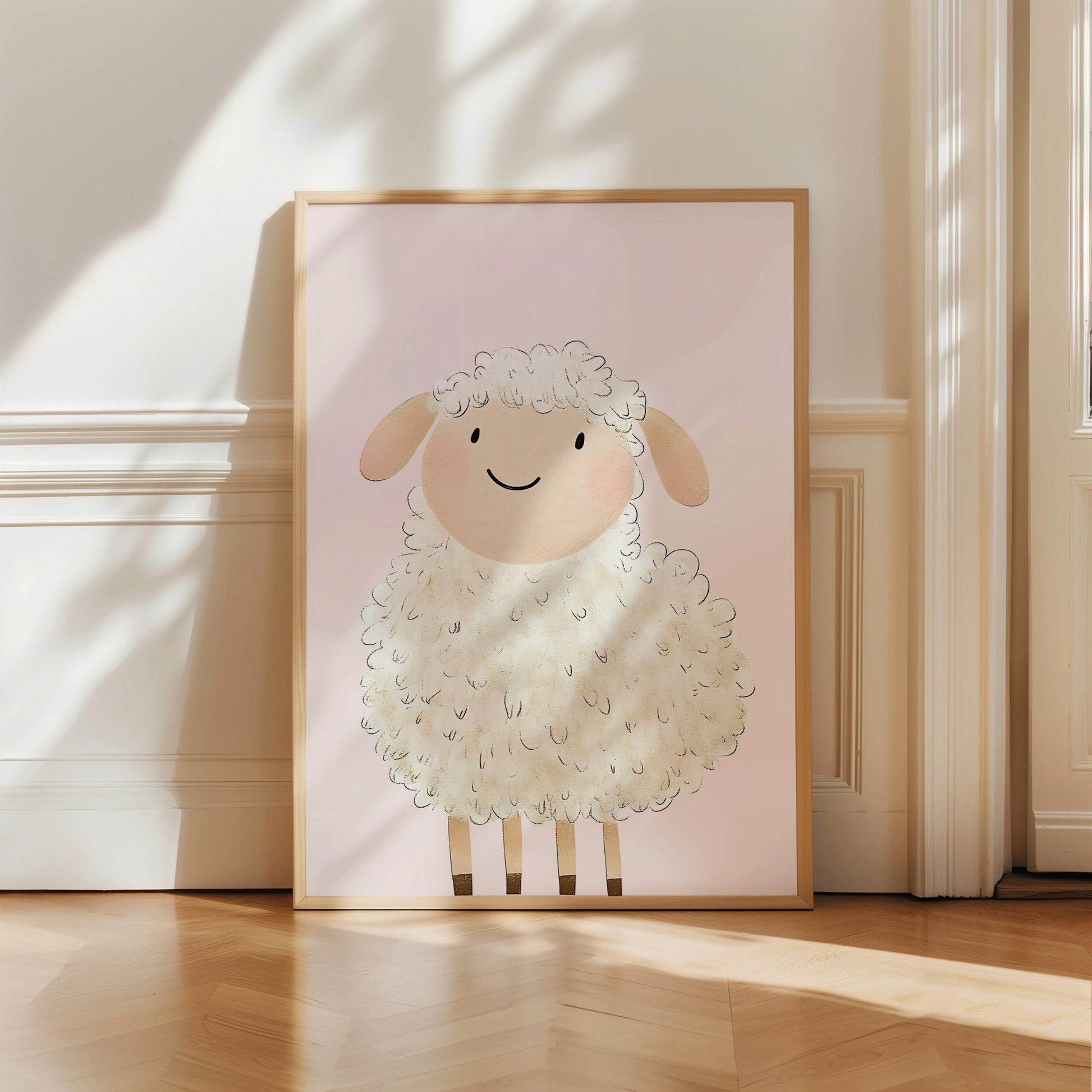 Cute Sheep Wall Art - Blush Pink Nursery Animal Print