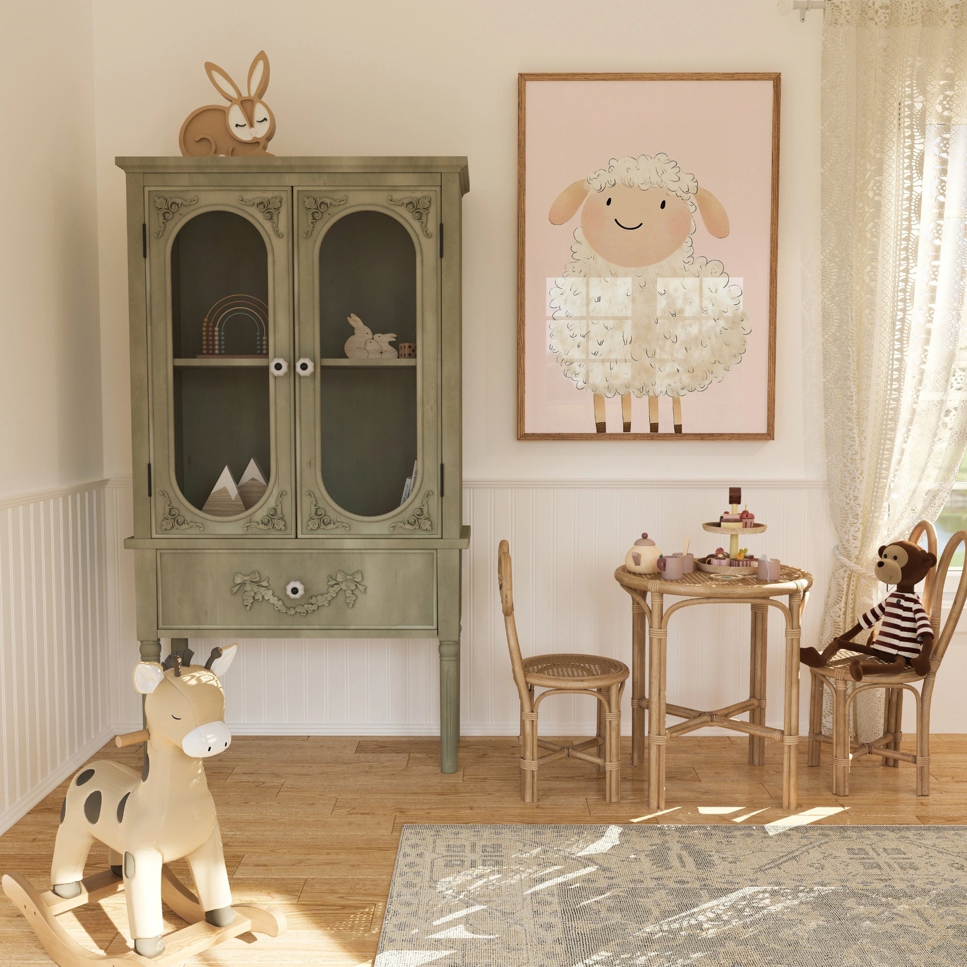 Cute Sheep Wall Art - Blush Pink Nursery Animal Print