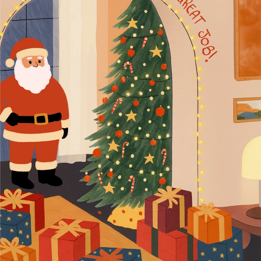 Santa Proud of His Gifts Wall Art – Funny Christmas Print