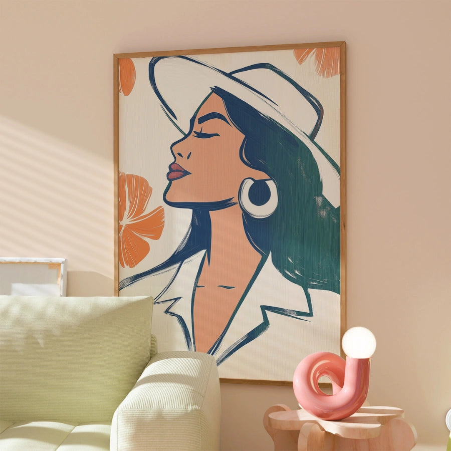 Confident Muse Boho Wall Art – Ritratto di linea ispirato all'estate 