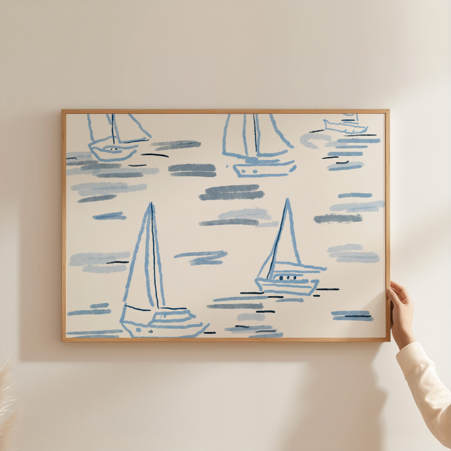 Sailboat Coastal Print – Nautical Summer Wall Art