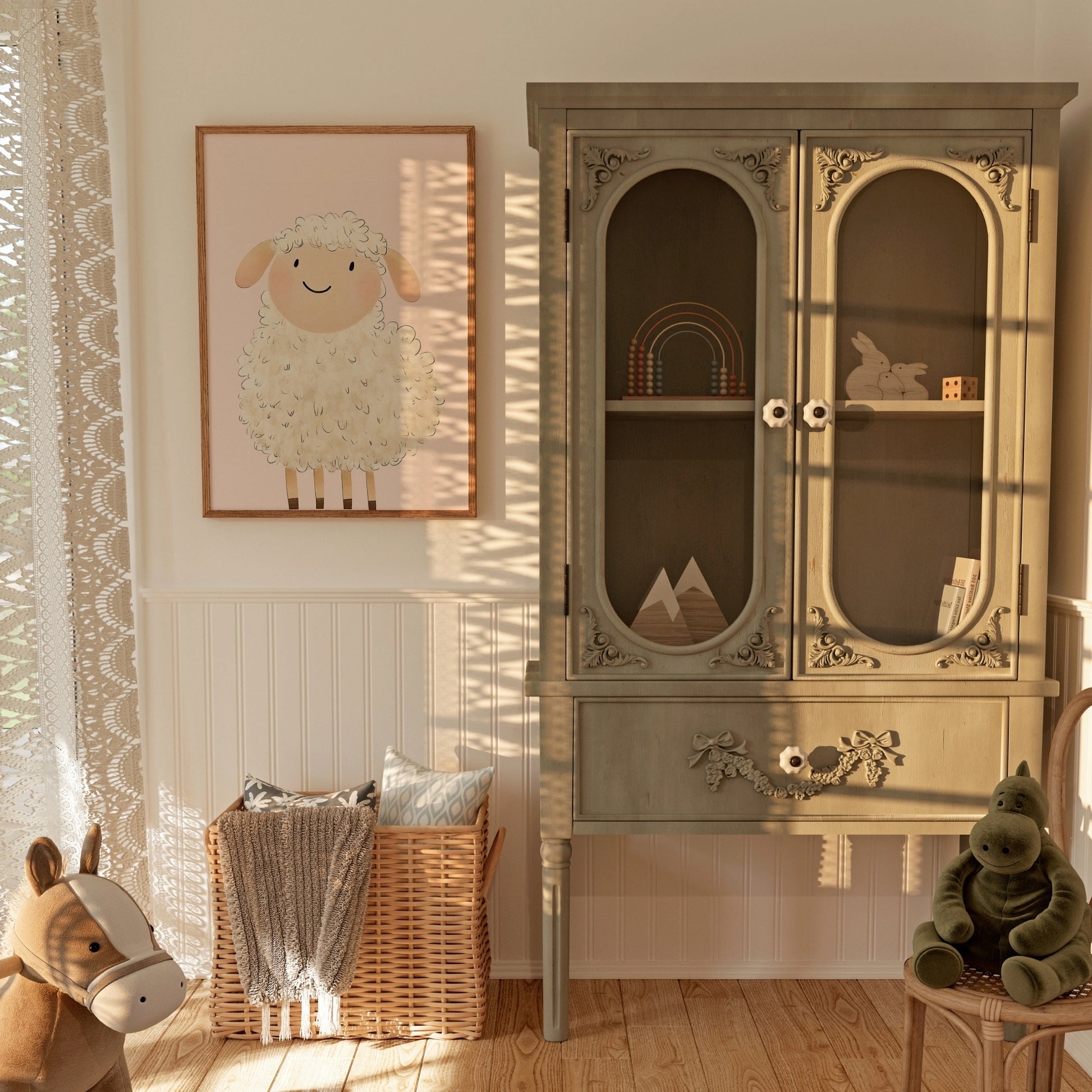 Cute Sheep Wall Art - Blush Pink Nursery Animal Print