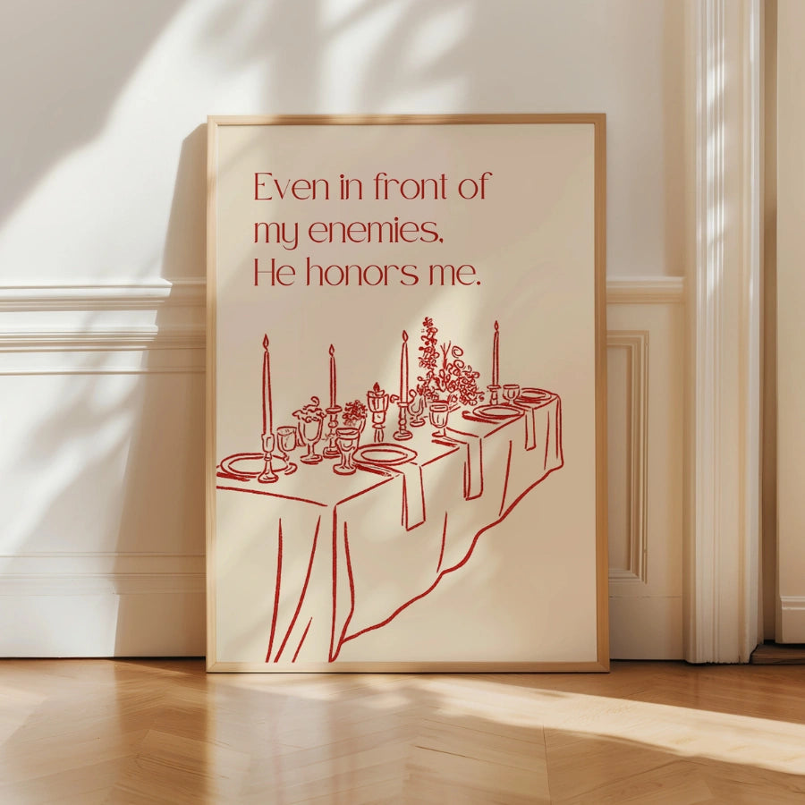 „Er ehrt mich“ – Bibelvers-Druck – Tischdekoration für christliche Feinde