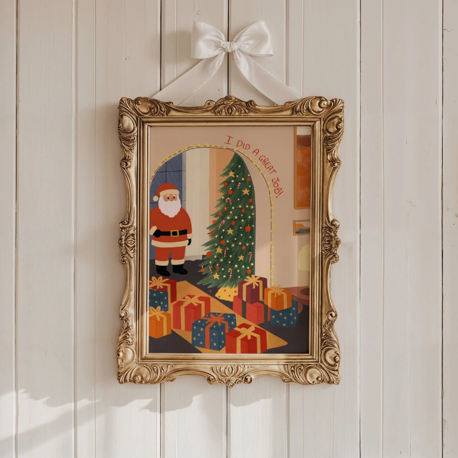 Santa Proud of His Gifts Wall Art – Funny Christmas Print