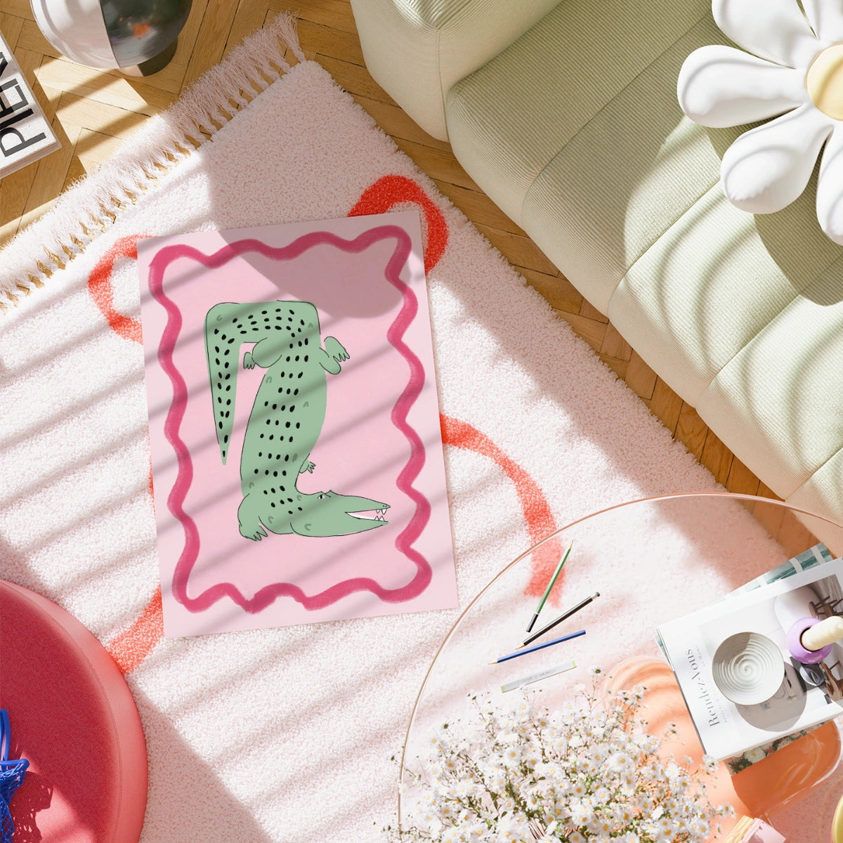 Krokodil-Wandbild - Lustiges Poster mit tropischen Tieren