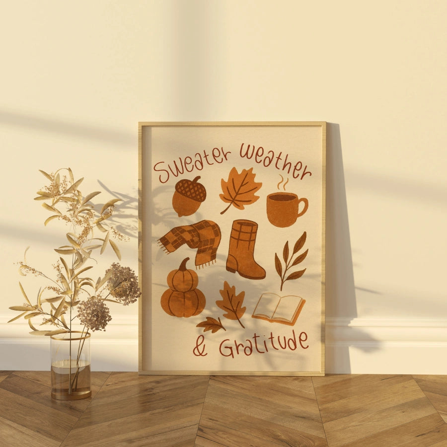 Sweater Weather and Gratitude Wall Art - Autumn Christian Print