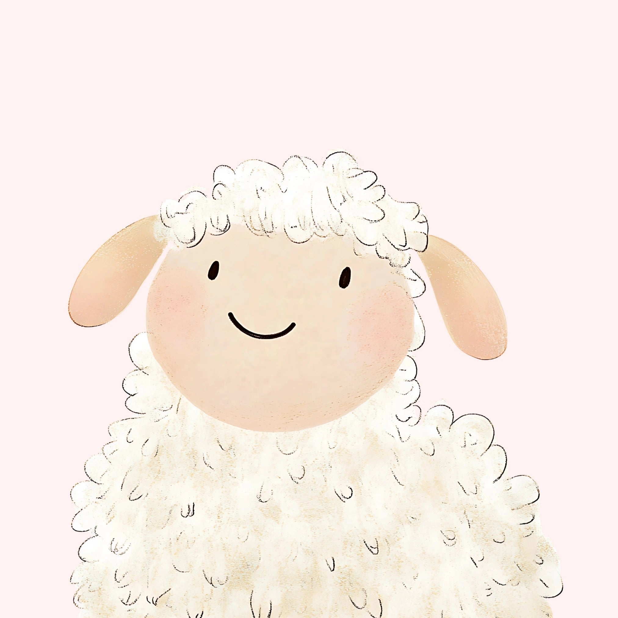 Cute Sheep Wall Art - Blush Pink Nursery Animal Print