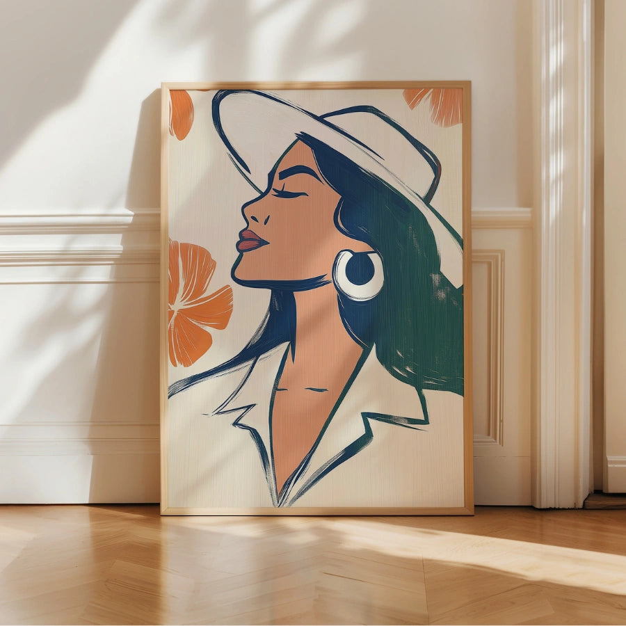 Confident Muse Boho Wall Art – Ritratto di linea ispirato all'estate 