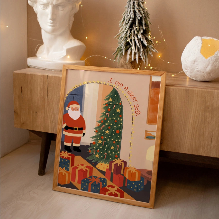 Santa Proud of His Gifts Wall Art – Funny Christmas Print