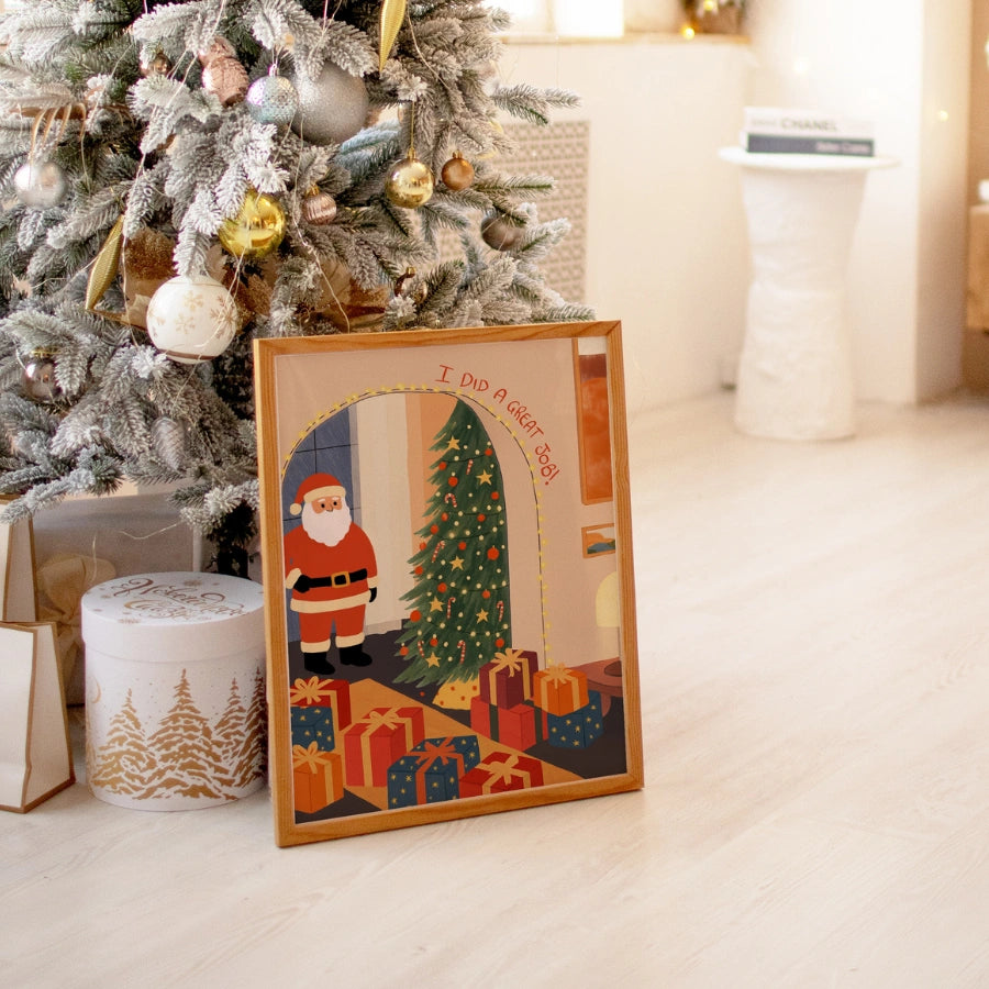 Santa Proud of His Gifts Wall Art – Funny Christmas Print