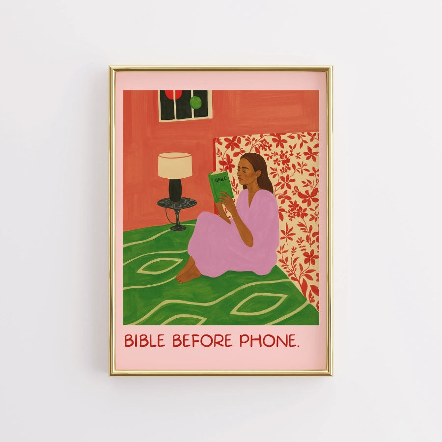 Bible Before Phone Wall Art – Morning Routine Christian Print