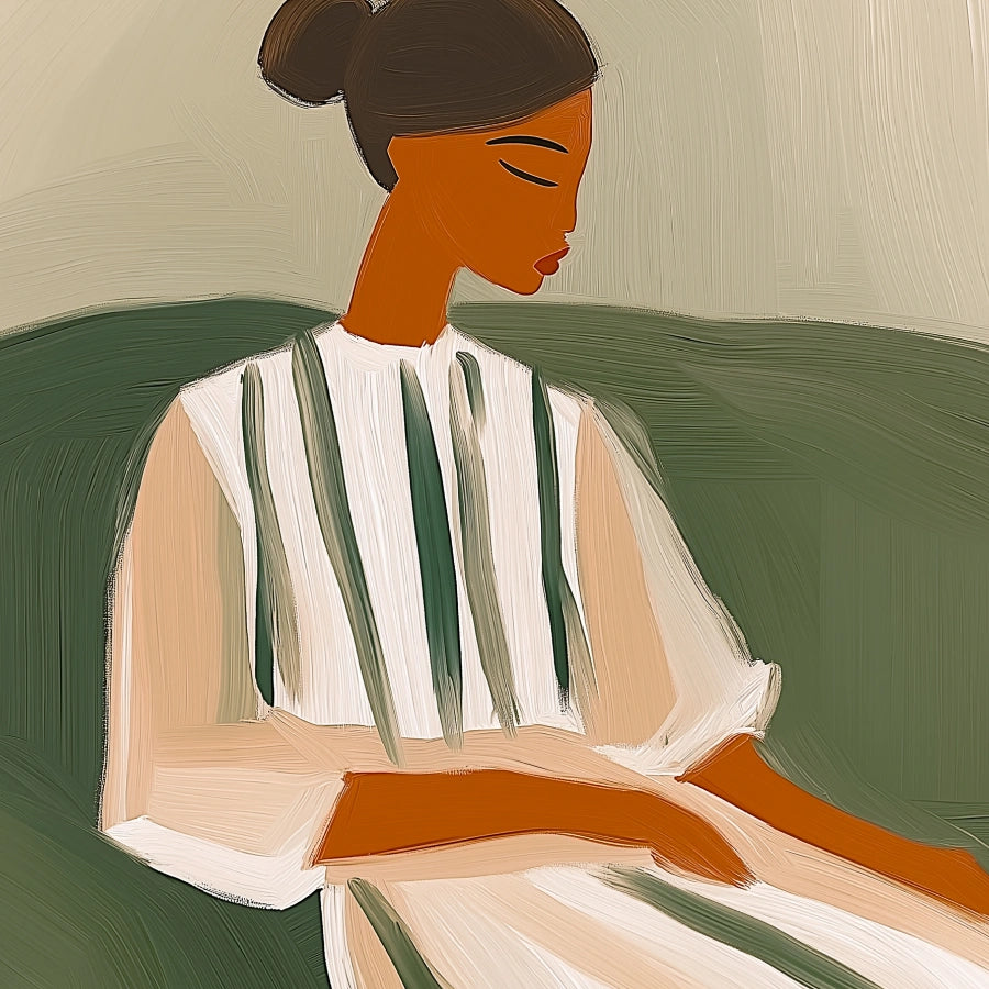 Tranquil Muse Wall Art – Ritratto di donna minimalista 