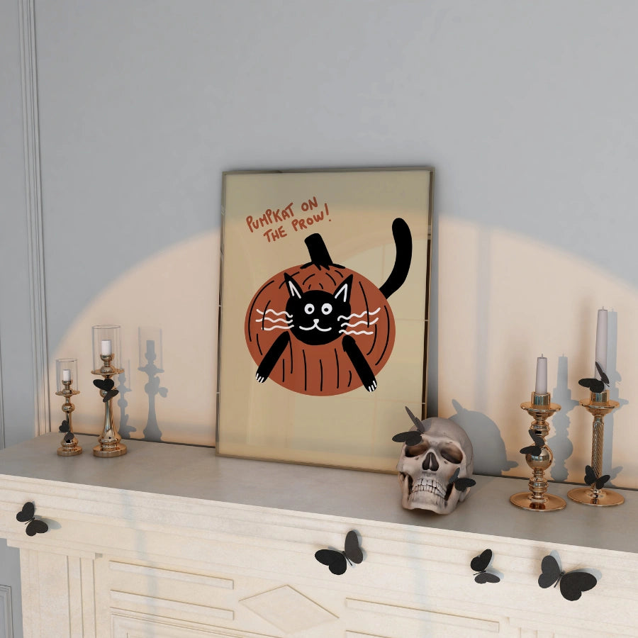 Decorazione murale con gatto zucca - Divertente stampa di Halloween
