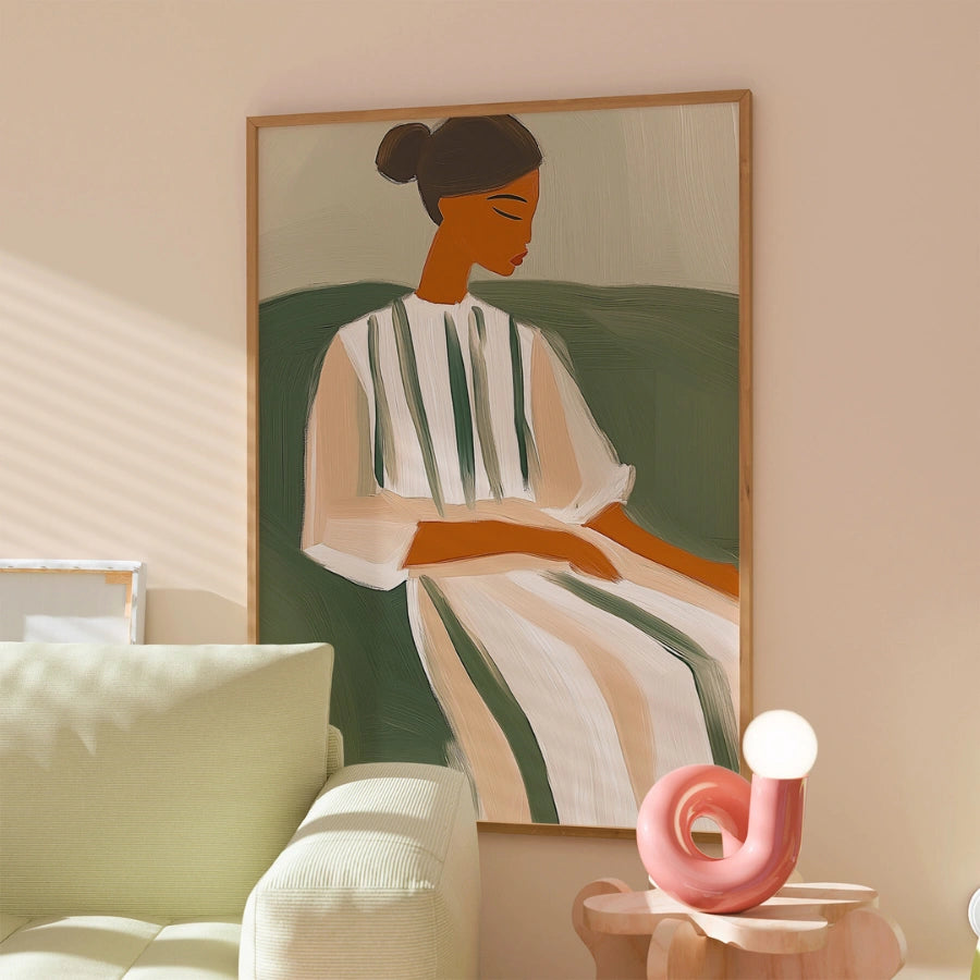 Tranquil Muse Wall Art – Ritratto di donna minimalista 