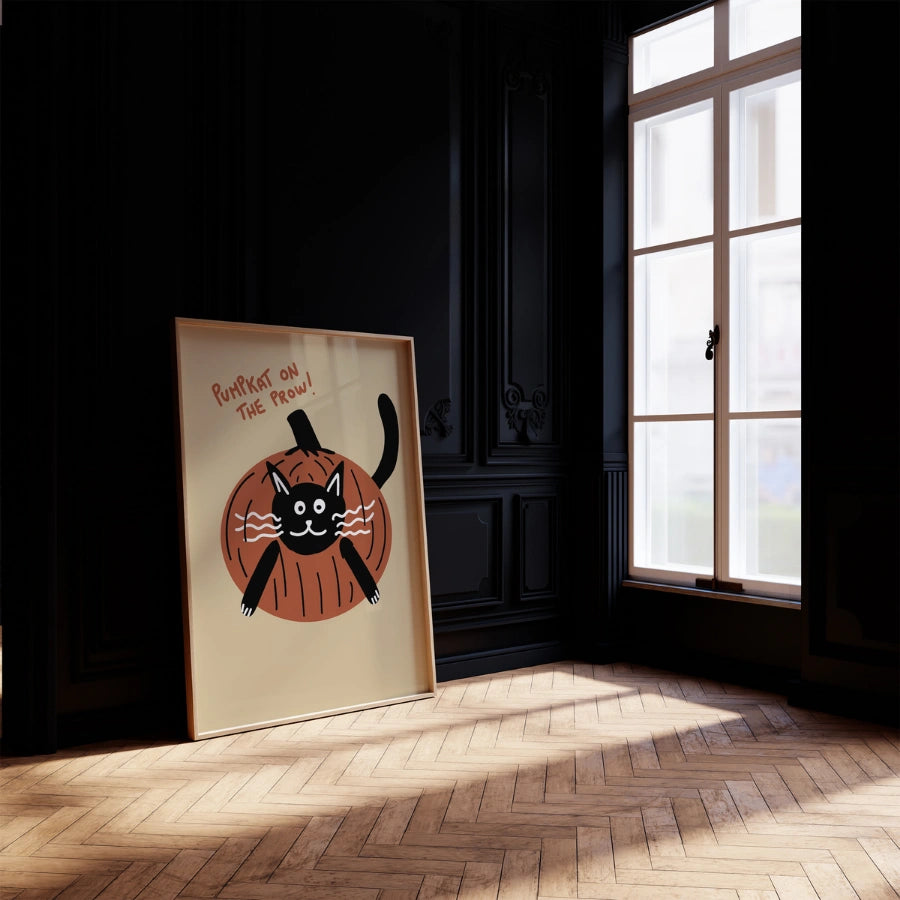Decorazione murale con gatto zucca - Divertente stampa di Halloween