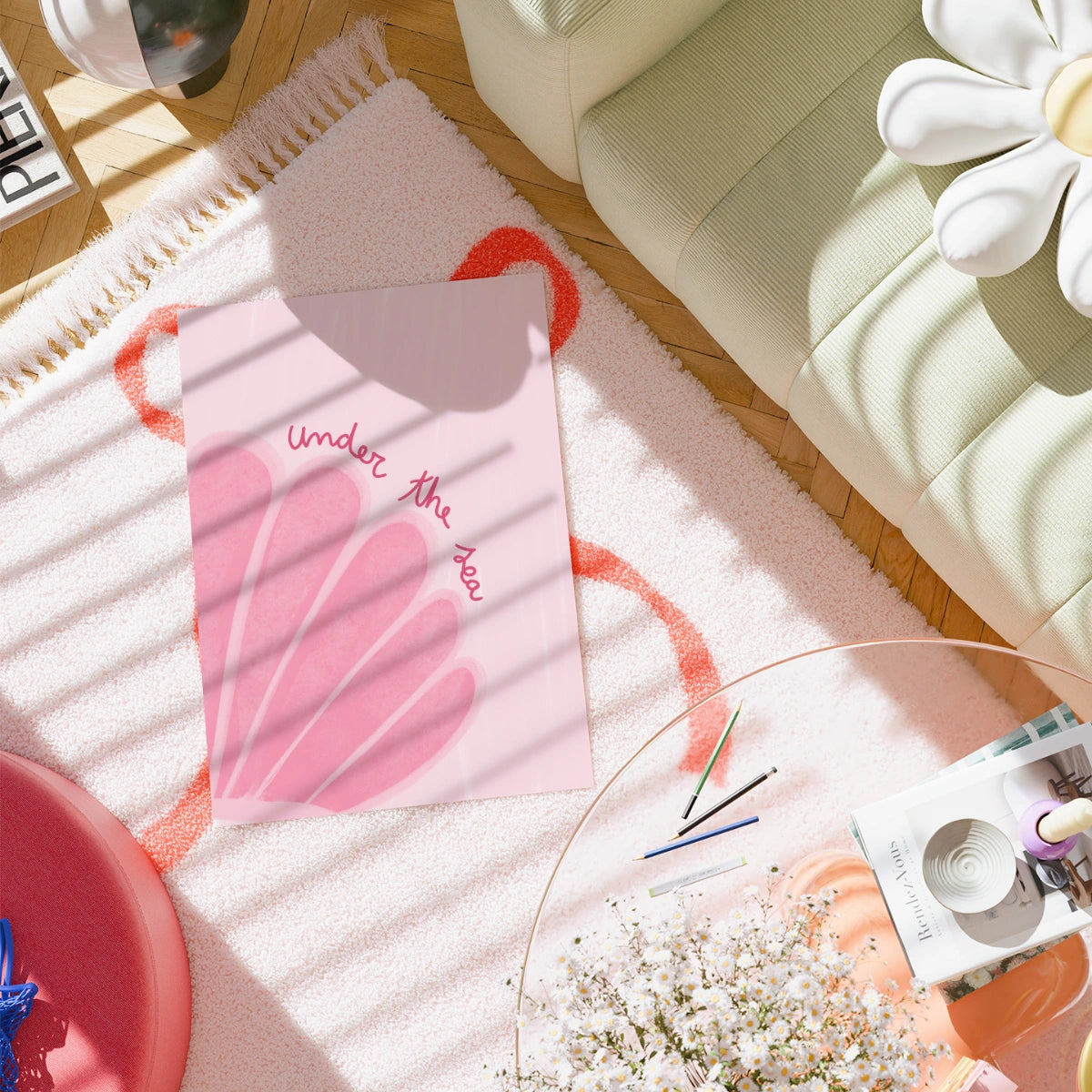 Unterwasser-Wandbild – Rosa Muschel-Küstenposter