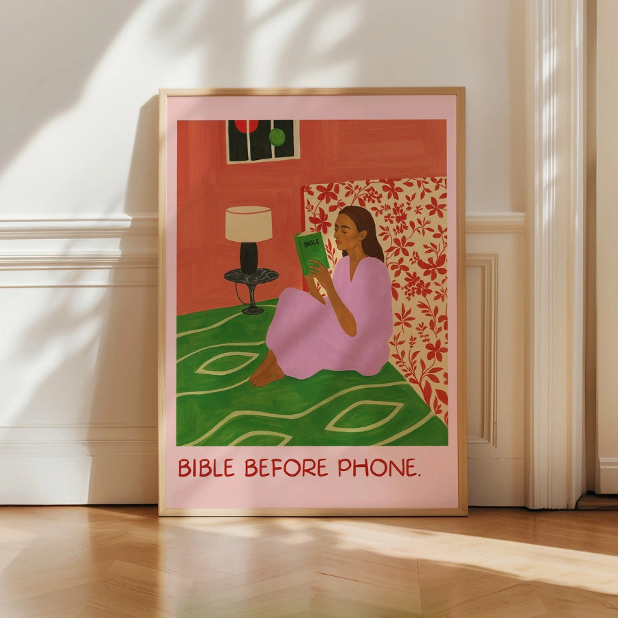 Bible Before Phone Wall Art – Morning Routine Christian Print