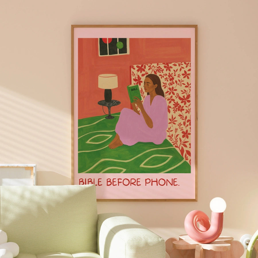 Bible Before Phone Wall Art – Morning Routine Christian Print
