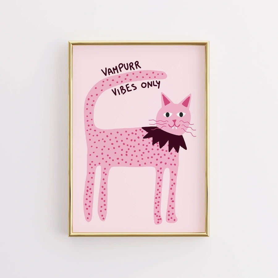 Vampire Cat Wall Art – Pink Halloween Print