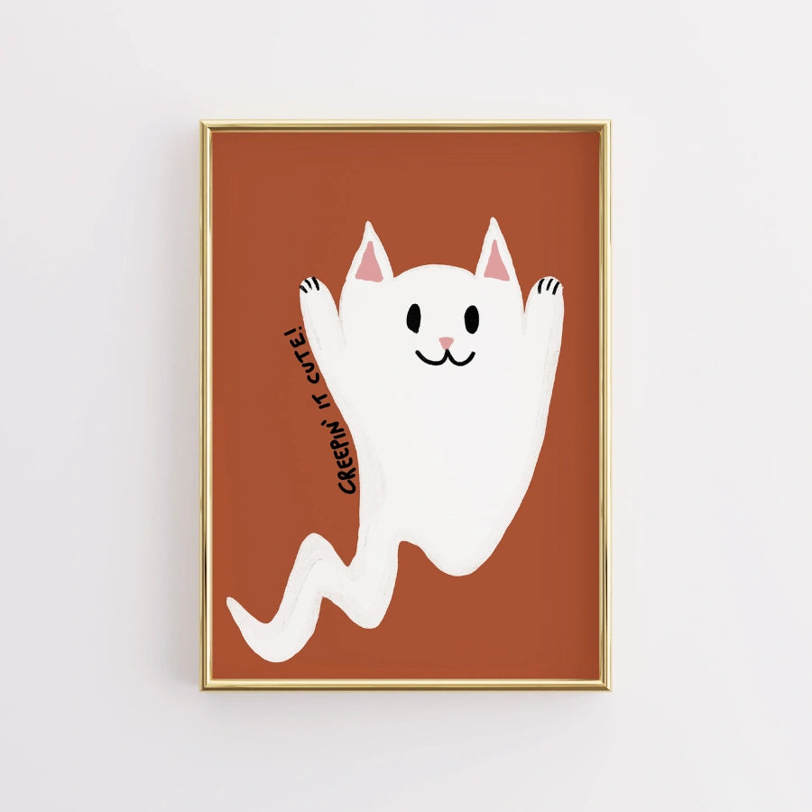 Ghost Cat Wall Art – Cute Halloween Print