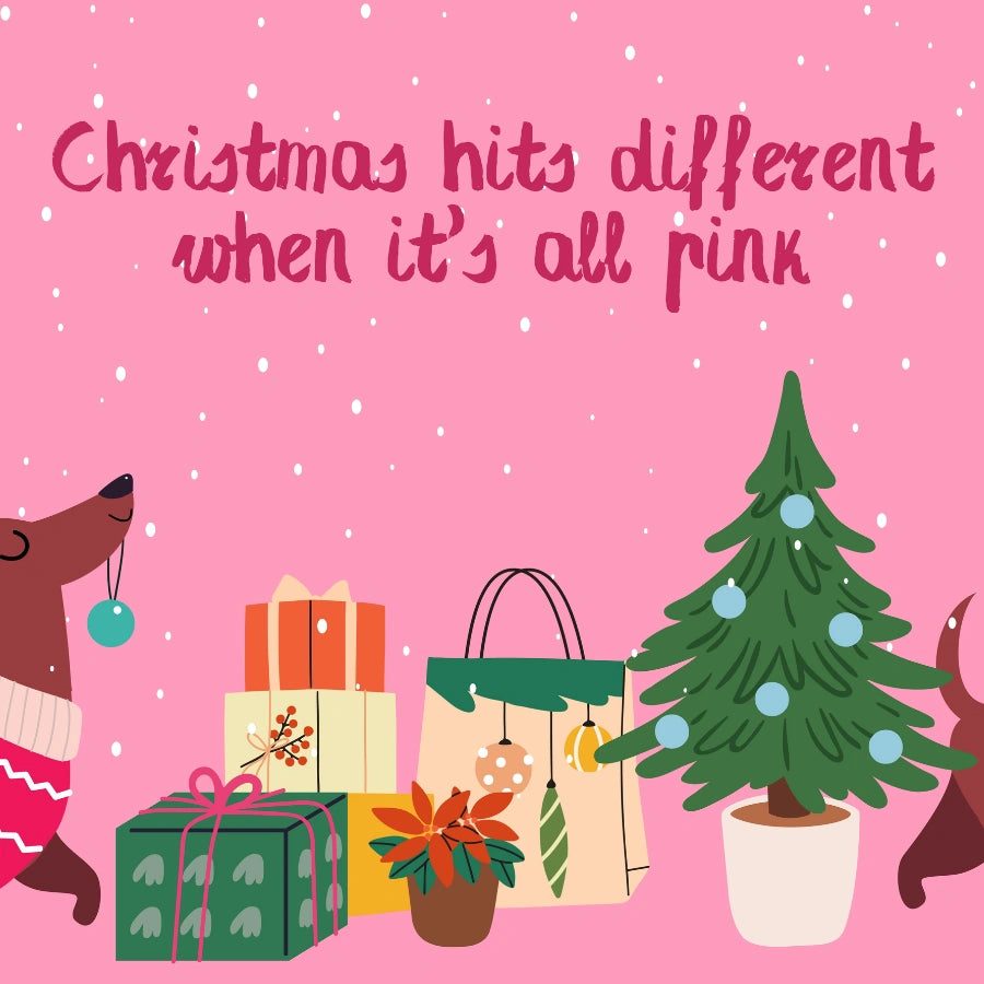 Pink Christmas Dog Wall Art - Whimsical Pet Christmas Decor