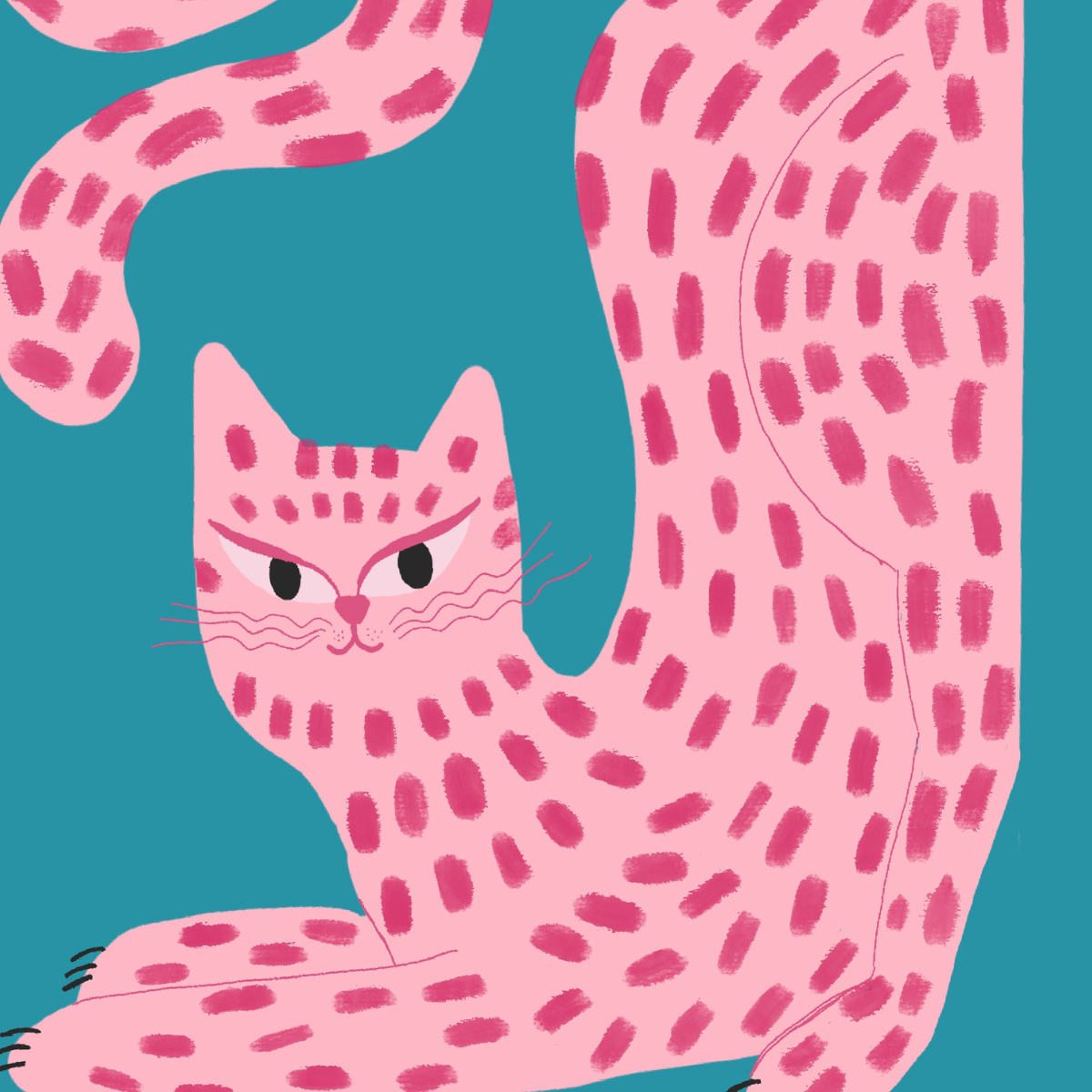 Curvy Pink Cat Wall Art – Maximalist Animal Print