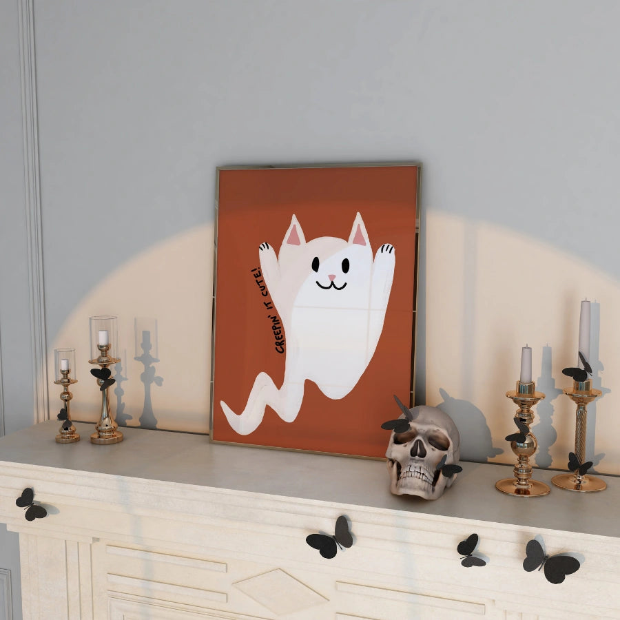 Ghost Cat Wall Art – Cute Halloween Print