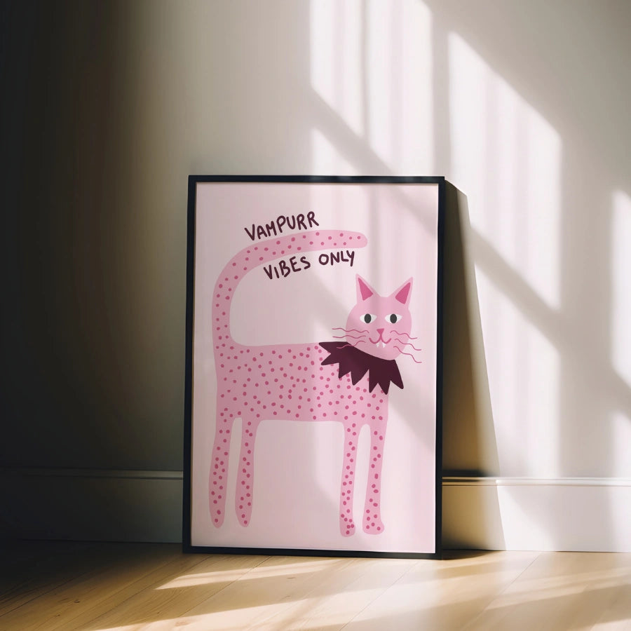 Vampire Cat Wall Art – Pink Halloween Print