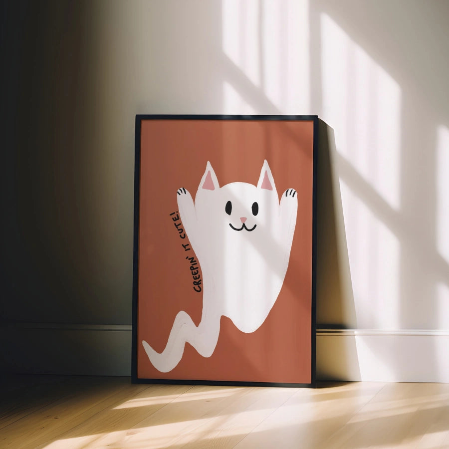 Ghost Cat Wall Art – Cute Halloween Print