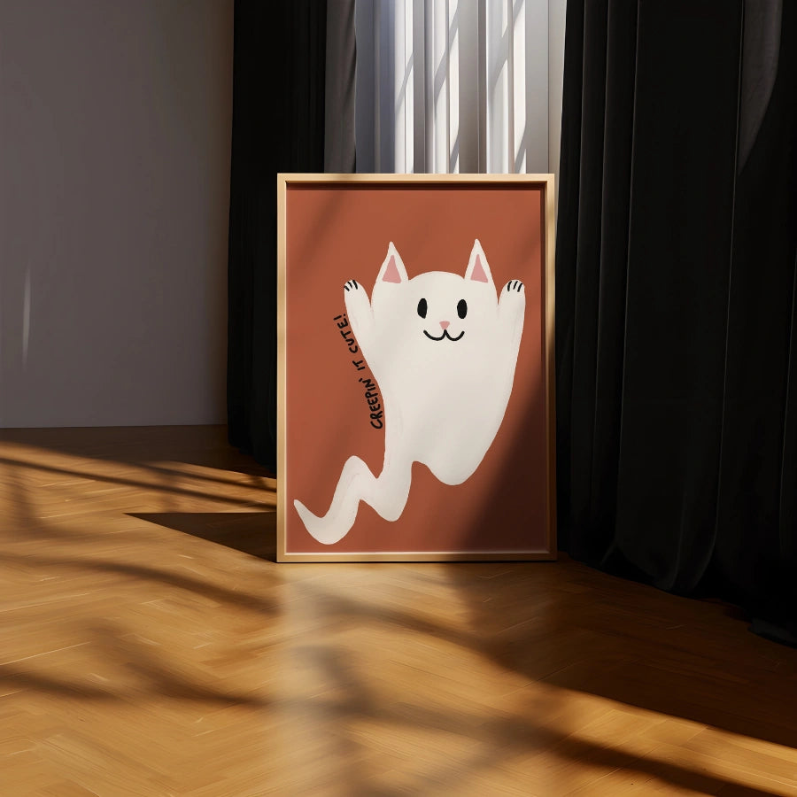 Ghost Cat Wall Art – Cute Halloween Print