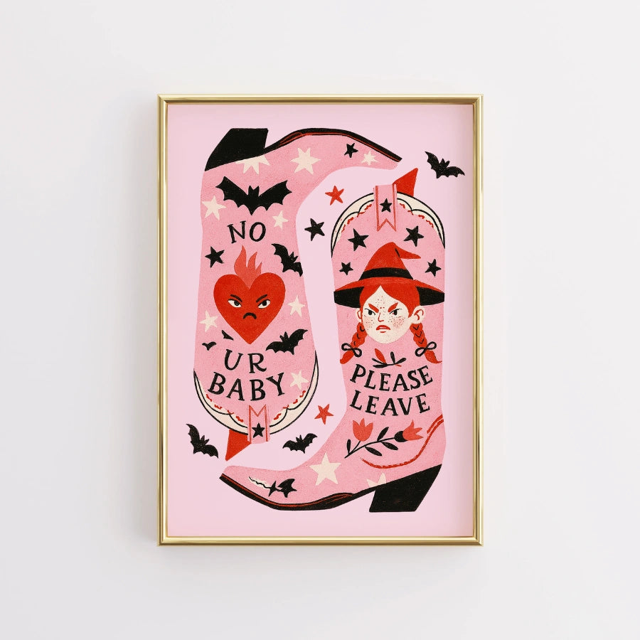 Sassy Witch Boots Wall Art – Pink Western Halloween Print