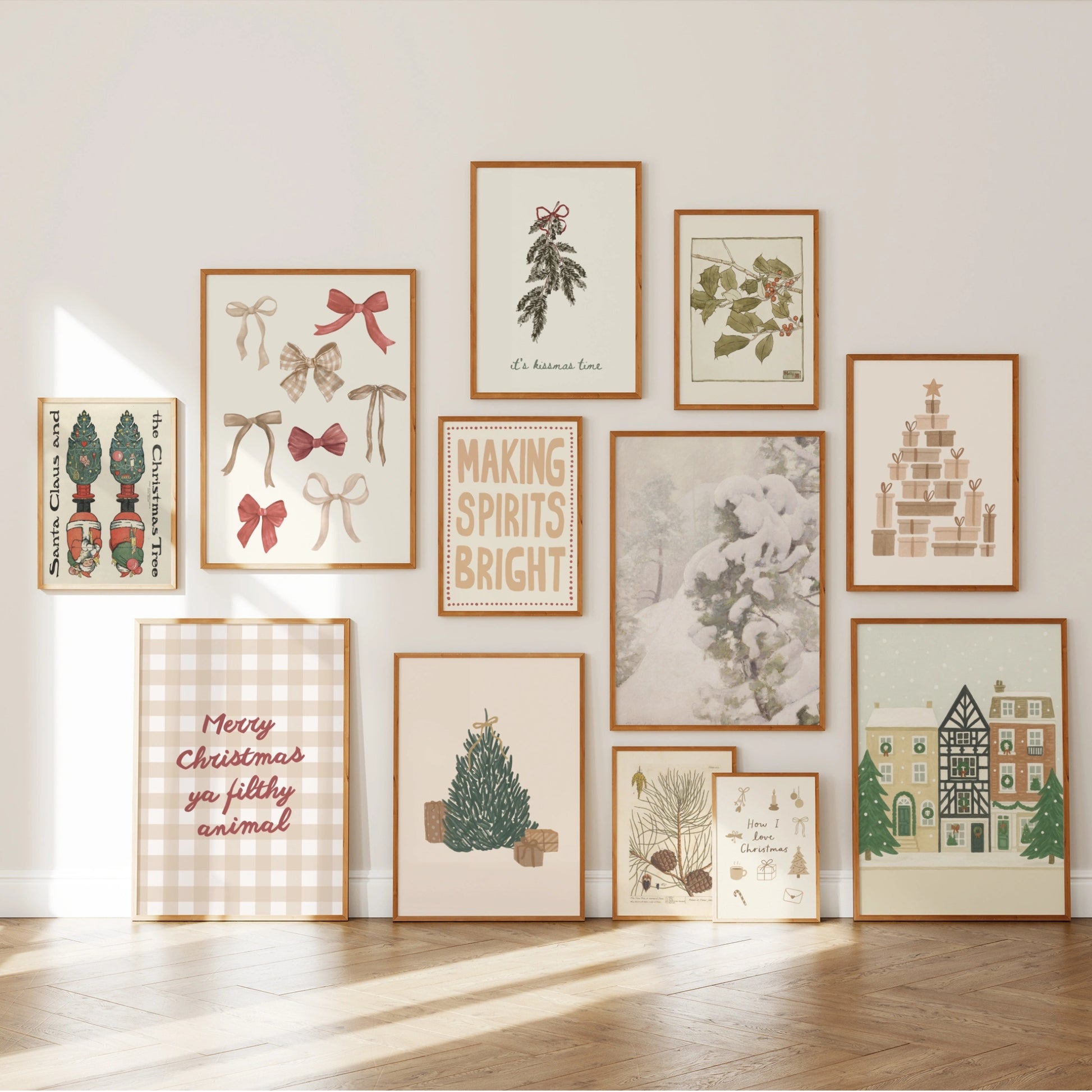 Hand-Drawn Neutral Holiday Set of 16 Prints