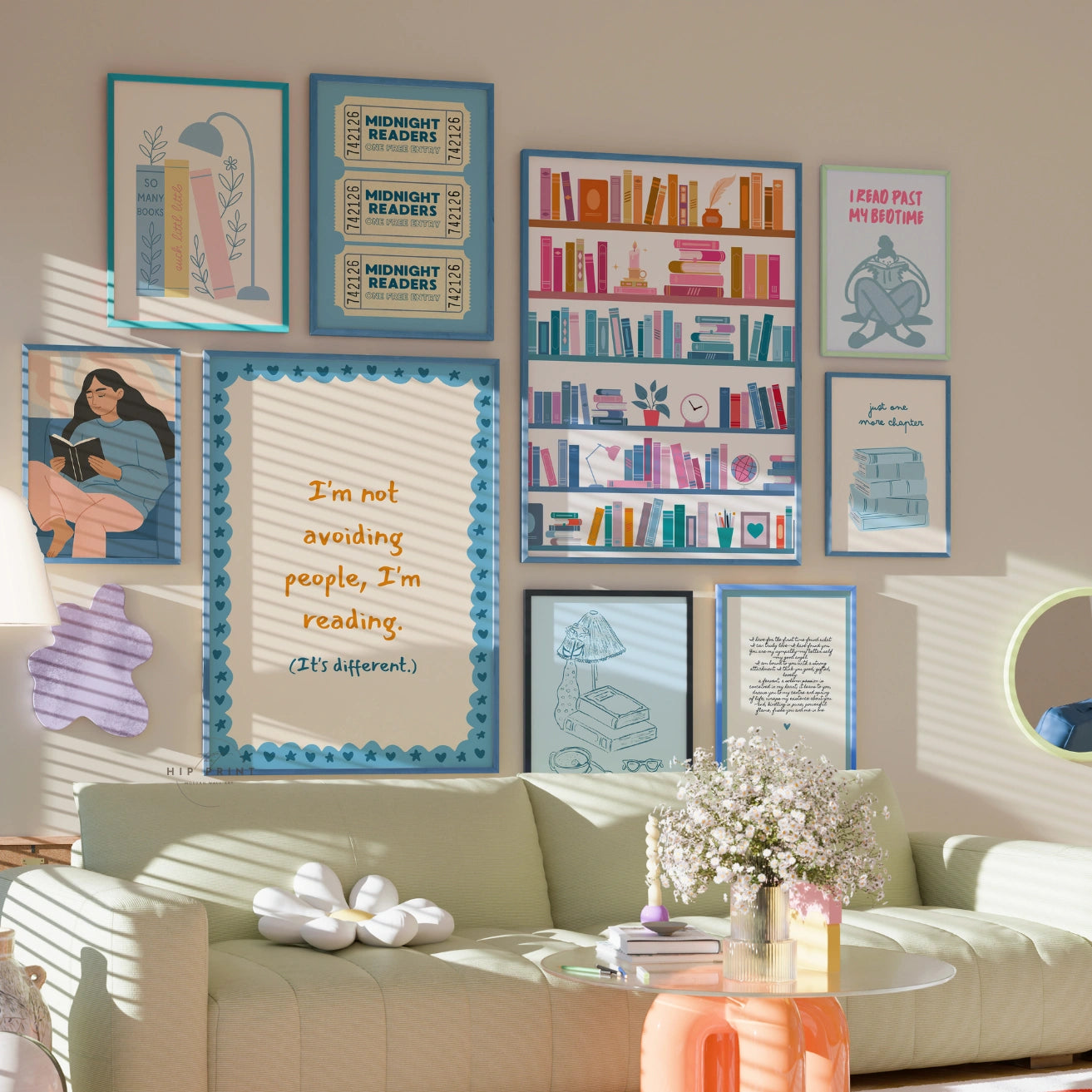 Handmade Blue Bookish Decor, over 100 prints