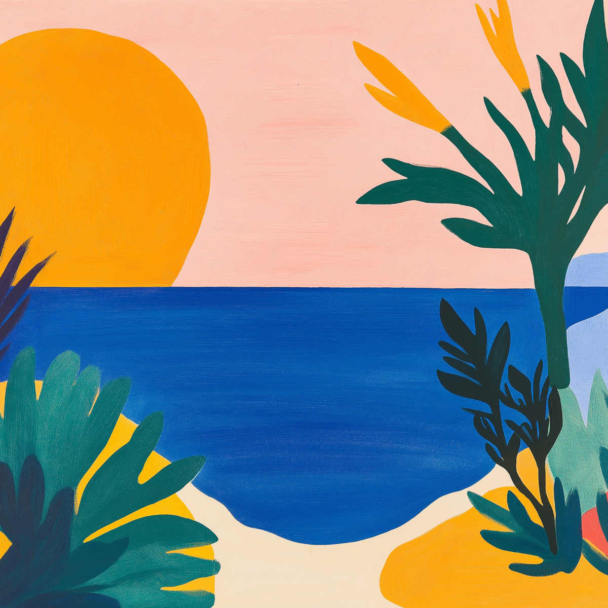 Tropical Sunset Wall Art – Bold Jungle Beach Print