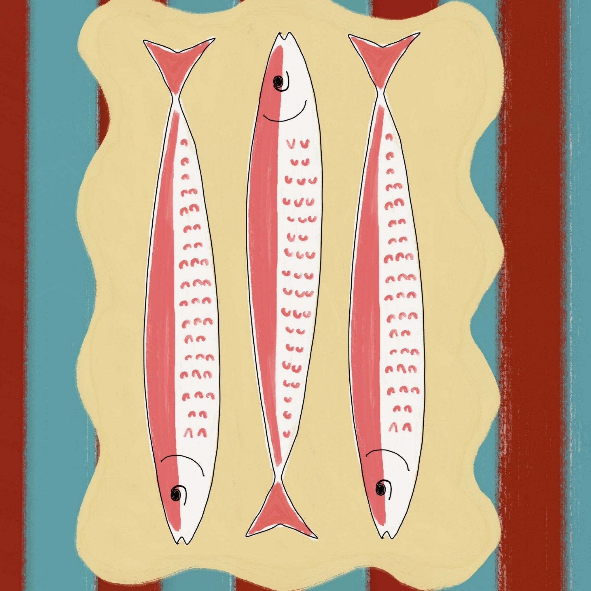 Striped Sardine Trio Kitchen Wall Art