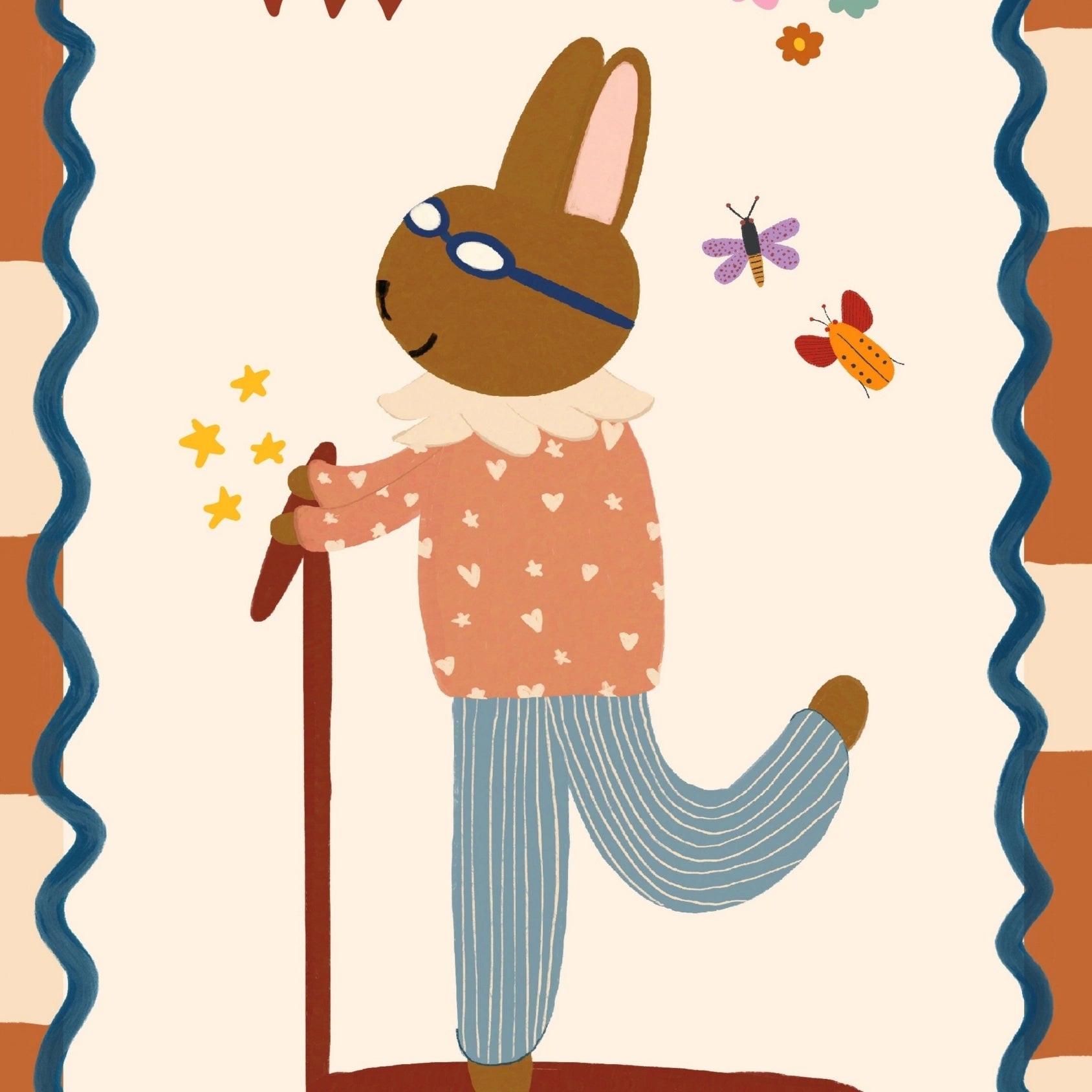 Vintage Bunny on Scooter Nursery Print