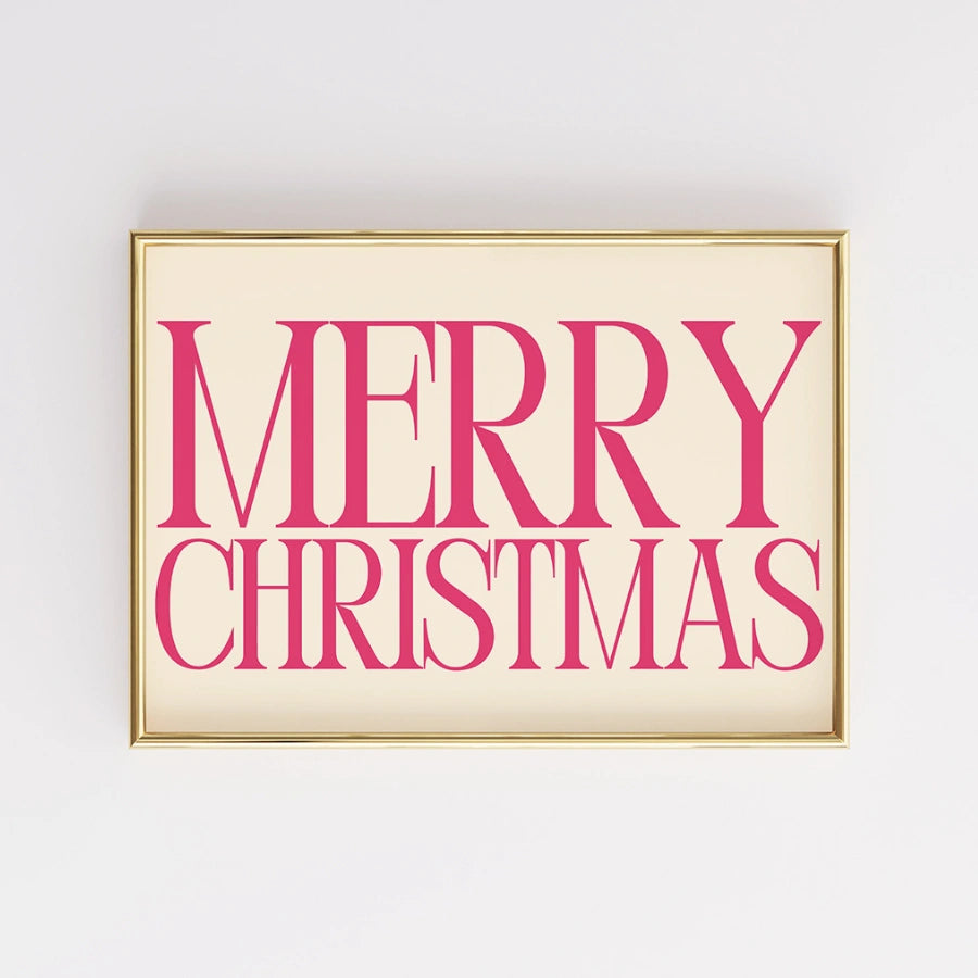 Pink Merry Christmas Wall Art - Elegant Holiday Typography Print
