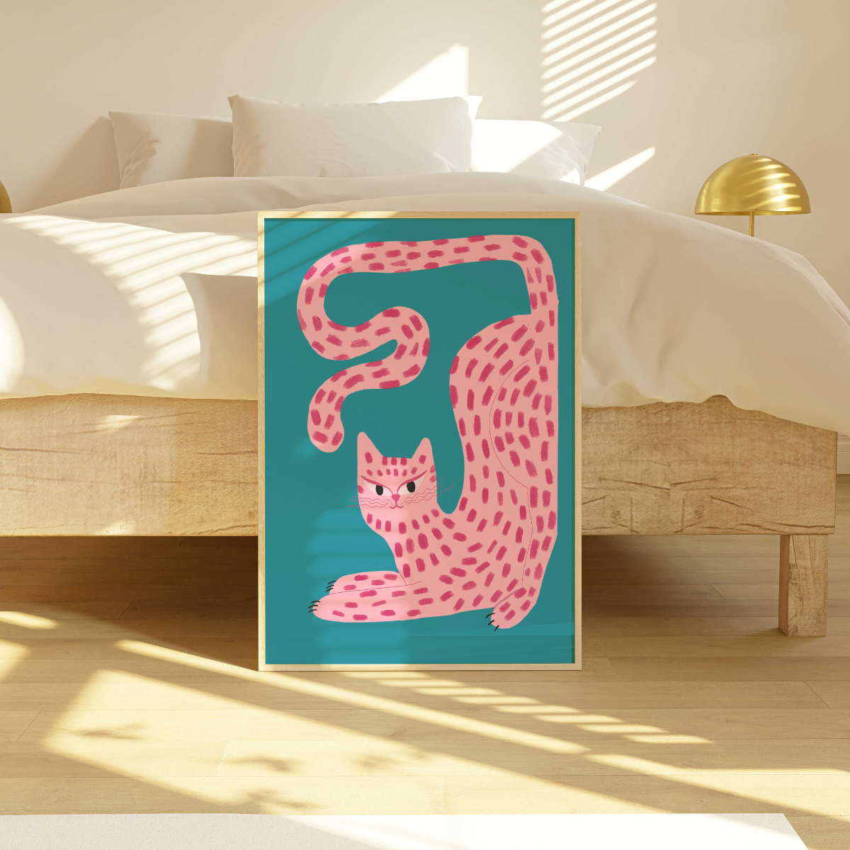 Curvy Pink Cat Wall Art – Maximalist Animal Print