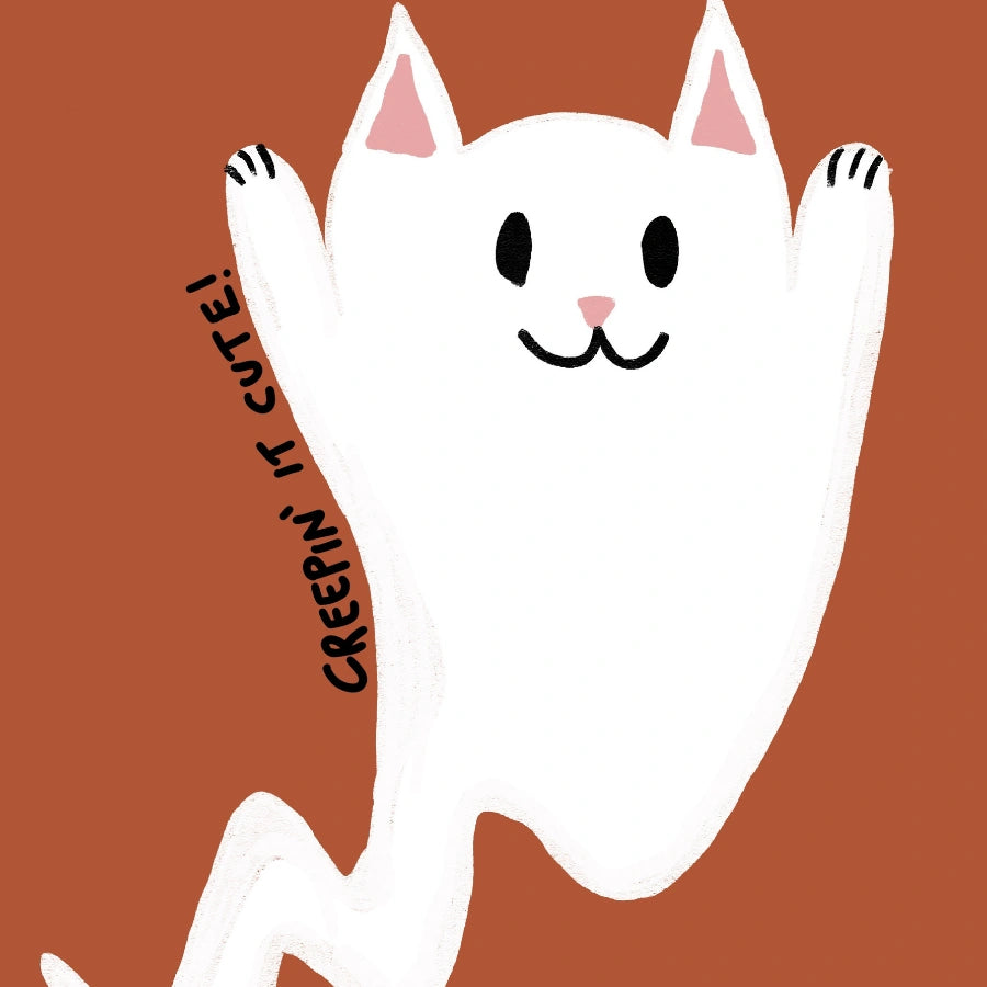 Ghost Cat Wall Art – Cute Halloween Print