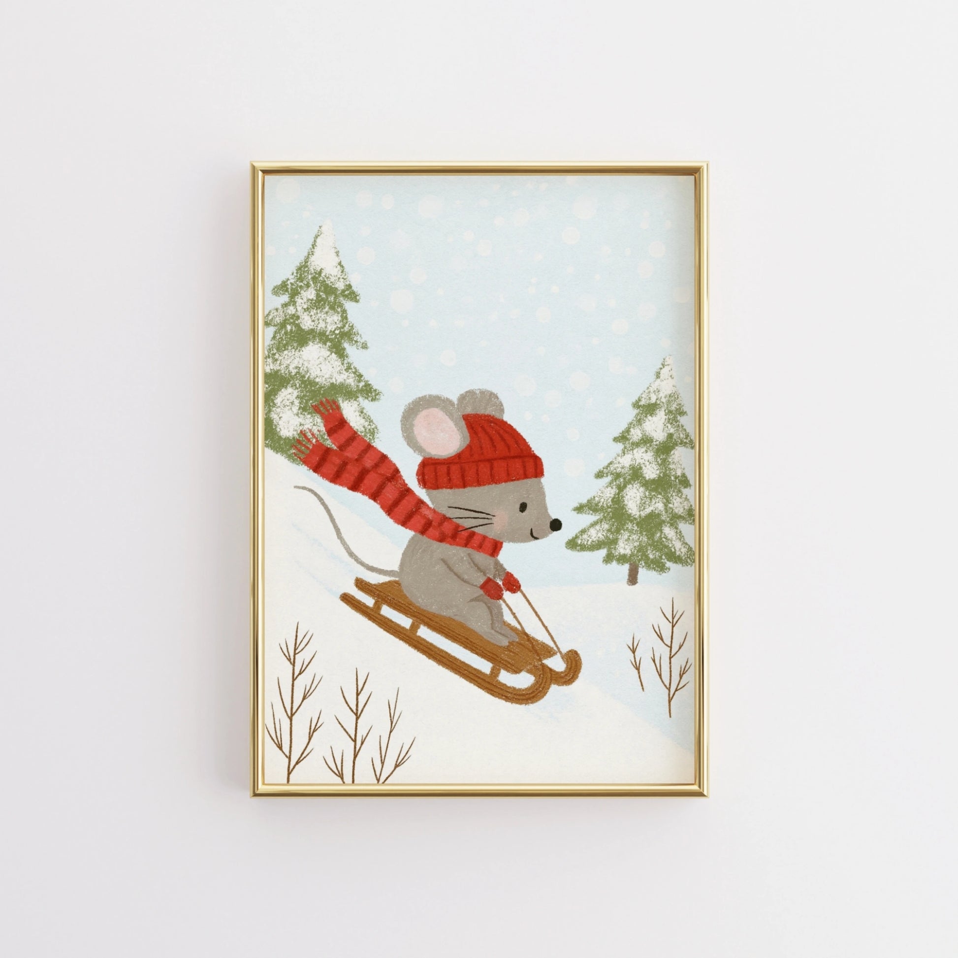 Sledding Mouse Christmas Wall Art