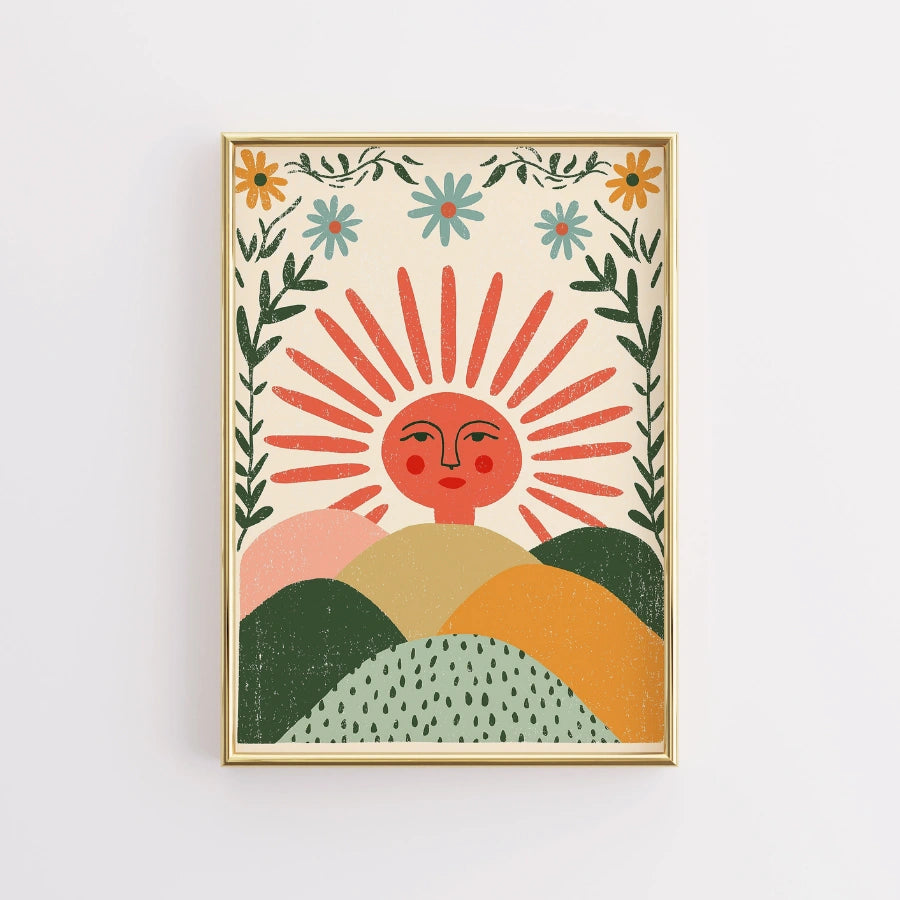 Stampa murale con volto all'alba - Stampa con sole stravagante 