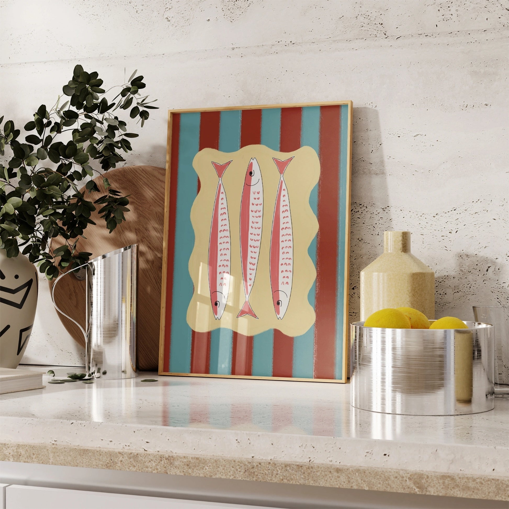 Striped Sardine Trio Kitchen Wall Art