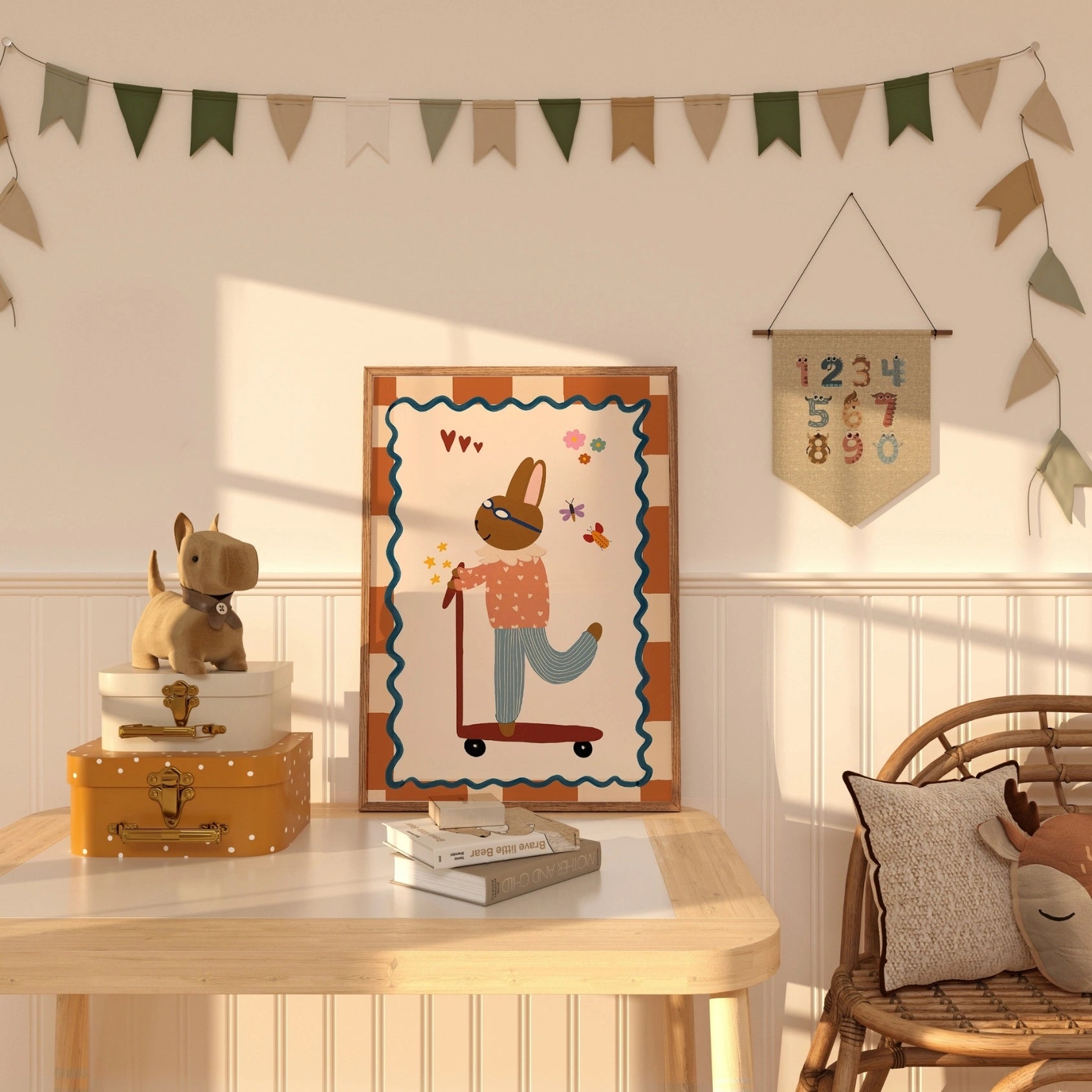 Vintage Bunny on Scooter Nursery Print